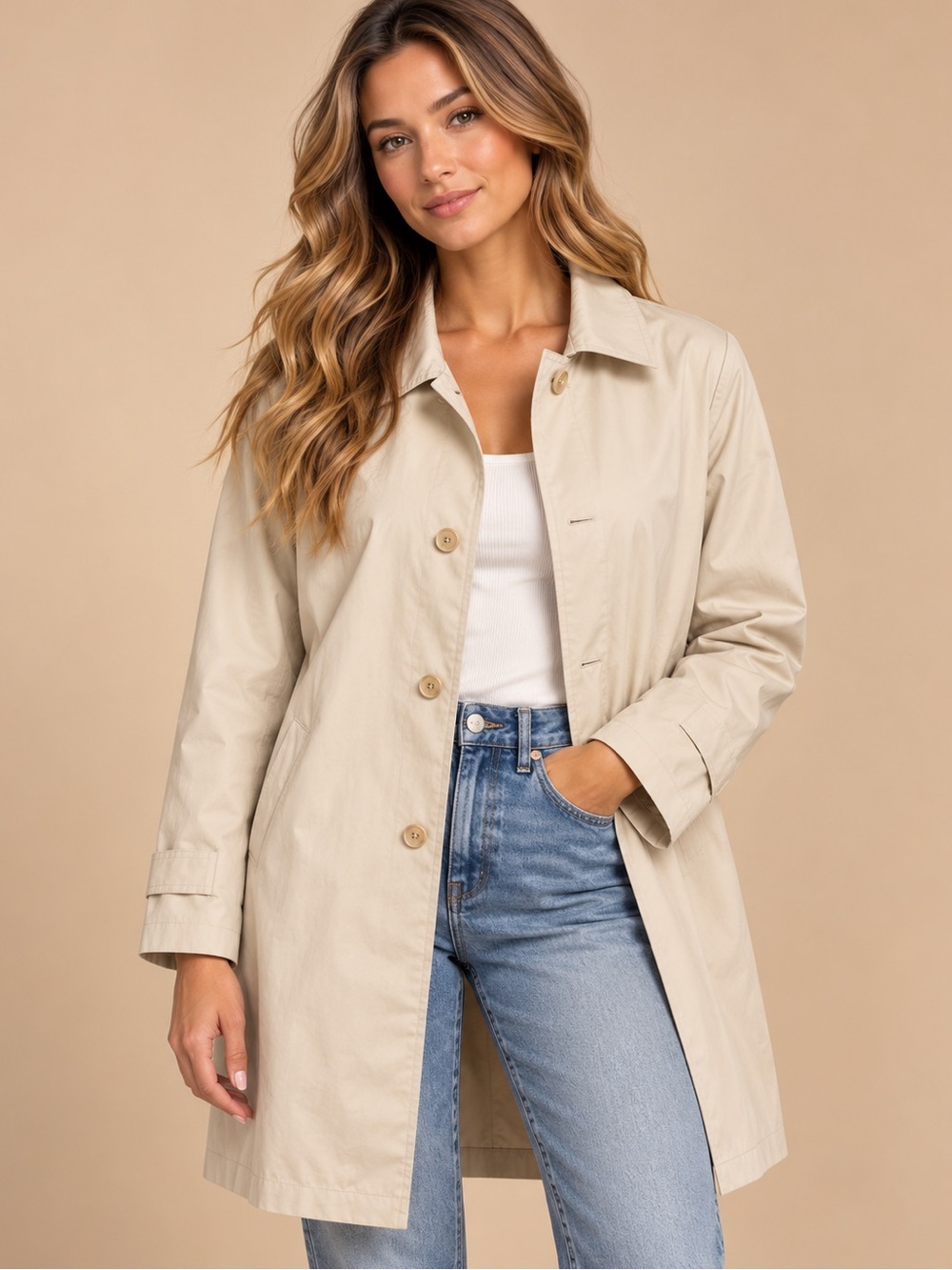 Banana Republic Factory Beige Trench Coat Size Large Classic Quiet Luxury